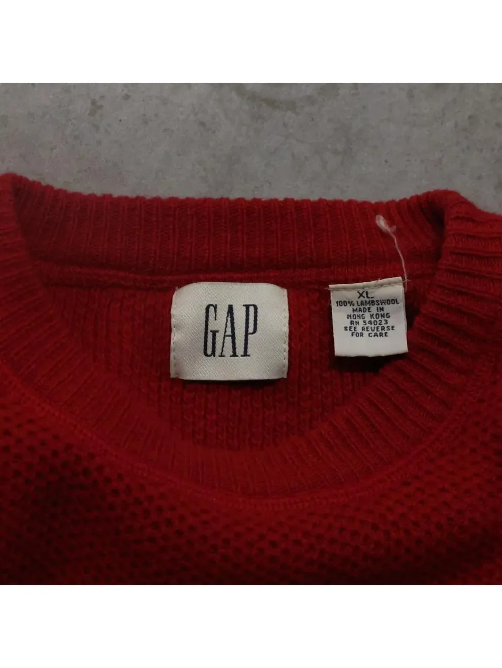 Vintage 90s Gap Lambswool Sweater Mens XL Red Crewneck Knit Made Hong Kong Prepp
